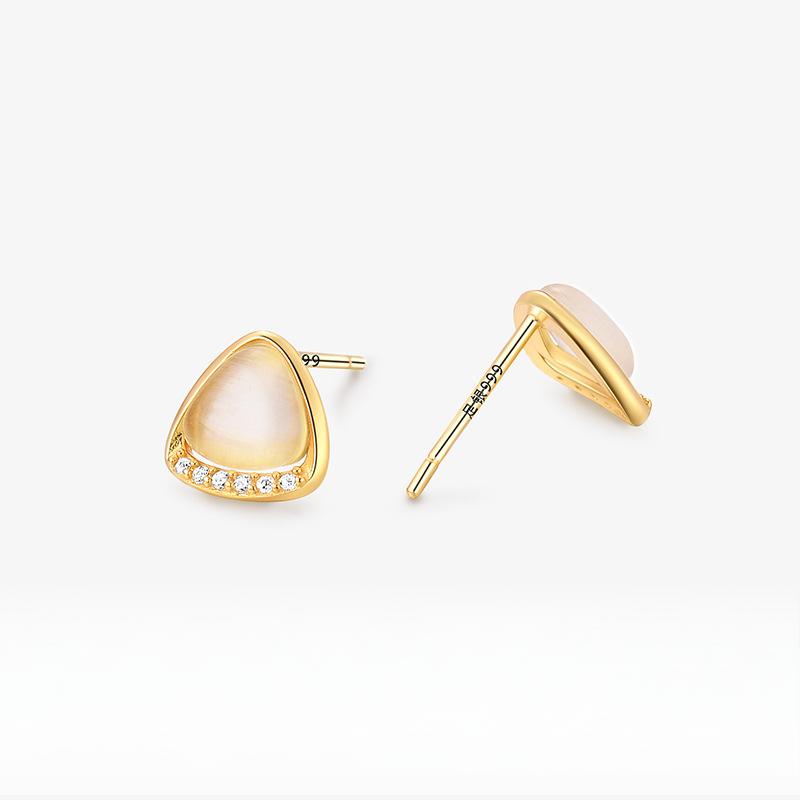 Korean Version Basic Simple Triangle Cat Eye Stud Earrings New Trendy Autumn and Winter Versatile Style