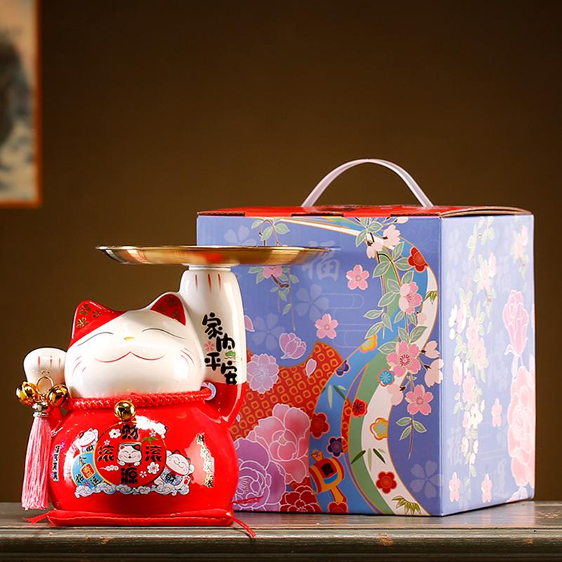 Keramik Glückskatze Figur Glückskatze Ablage Maneki Neko Candy Box Home Dekoration Maskottchen Ornament Kunst Skulptur