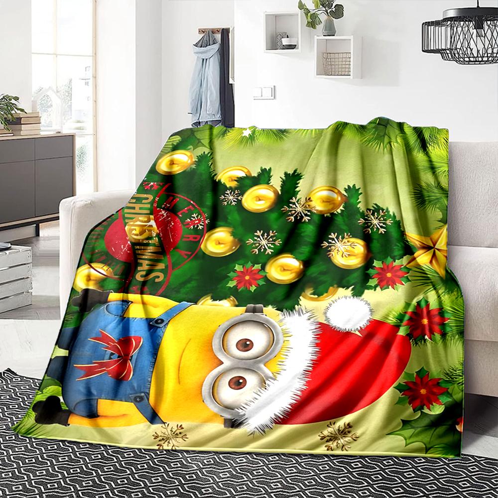 1Pc Minions Christmas Celebration Blanket Soft Throw Blanket For Home Bedroom Bed Sofa Travel Office Solid Christmas Blanket