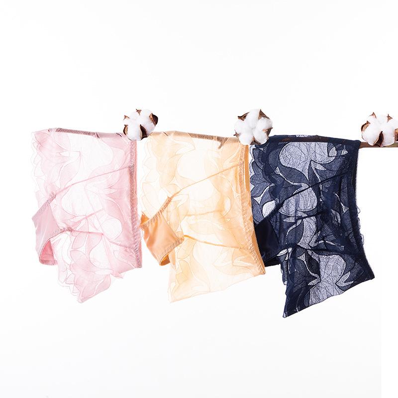 Plus Size Women's Summer Sexy Lace Sheer Cotton Bottom Mid Crotch Triangle Panties