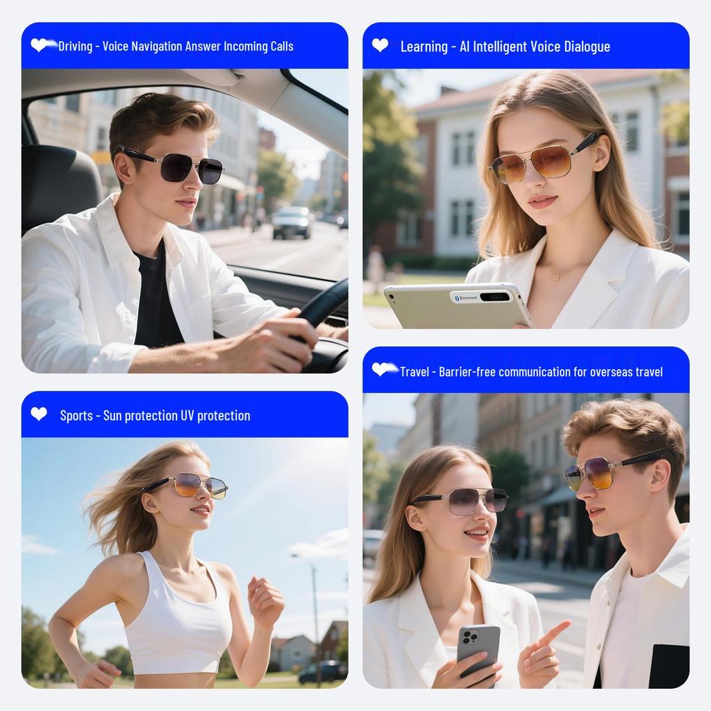 GY300 AI Translation Bluetooth Glasses: Real-time Translation In 100+ Languages, Music Streaming, Call Functionality, Smart Glasses