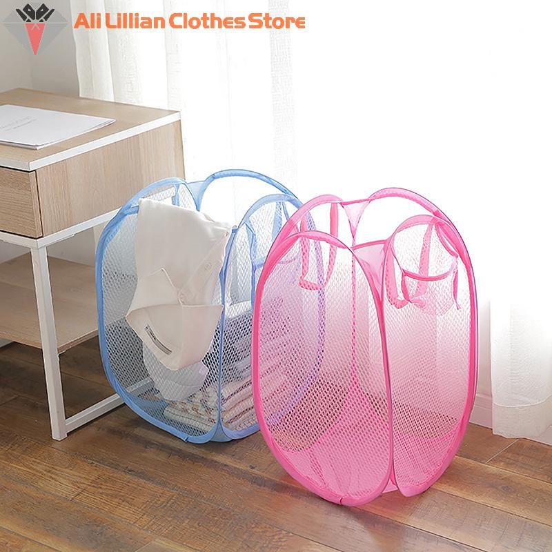 Folding Dirty Clothes Laundry Sorting Basket Bathroom Mesh Storage Bag Frame Bucket Laundry Organizers Storage Pouch