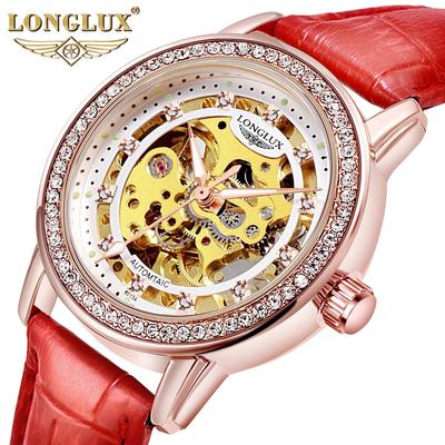 Reloj LONGLUX nuevo de lujo para mujer con caja, relojes mecánicos automáticos huecos para mujer