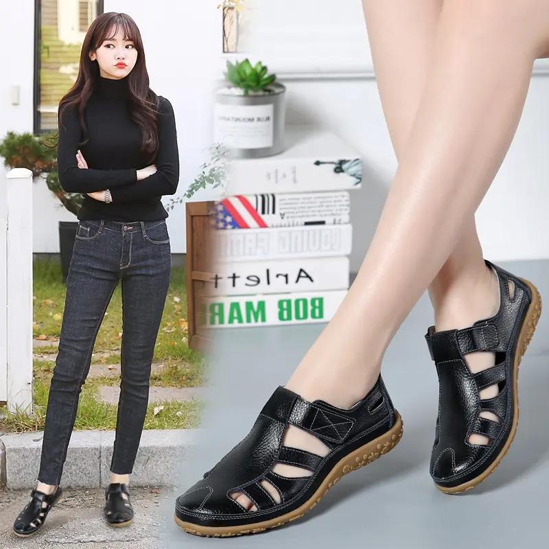 Damen Sandalen Lässig Sommer Damen Weiche Strandsandalen Laufschuhe Outdoor Komfort Klassische Echtes Leder Damen Sandalen