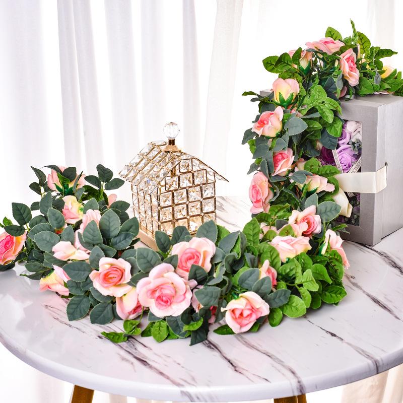 Artificial Rose Vine 16 Head Flowers Length 220cm False Green Plant Flower Vine Family Wedding Party Arch Decoration Flower Vine