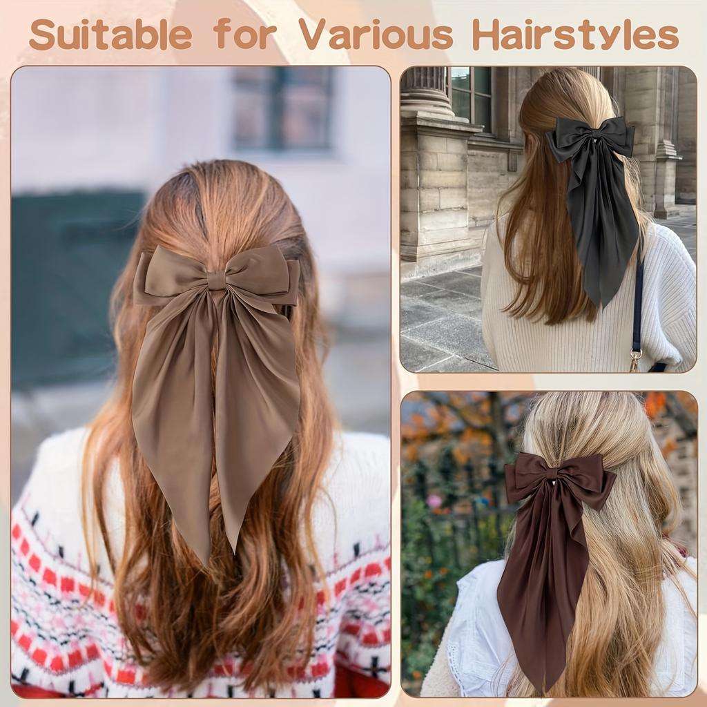 4Pcs/Set Women Large Bow Hair Clip Girls Chiffon Big Bow Hairpins Satin Barrette Women Solid Color Ponytail Hair Accessories