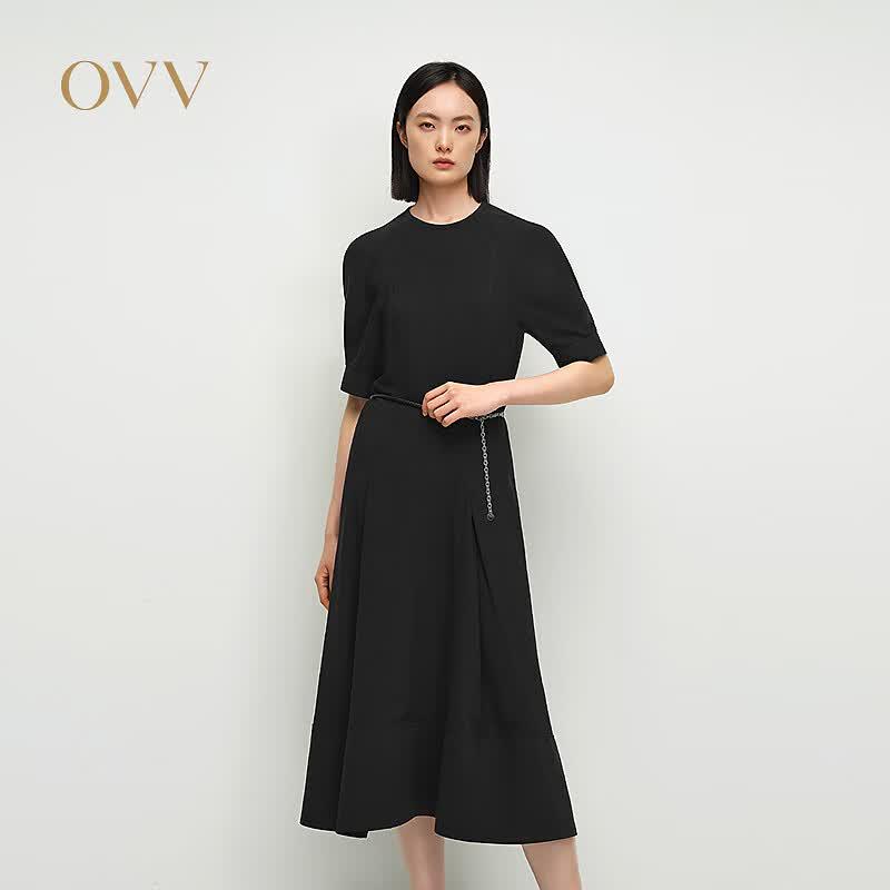 OVV Women s Japanese Triacetate Round Neck Short Sleeve Dress M