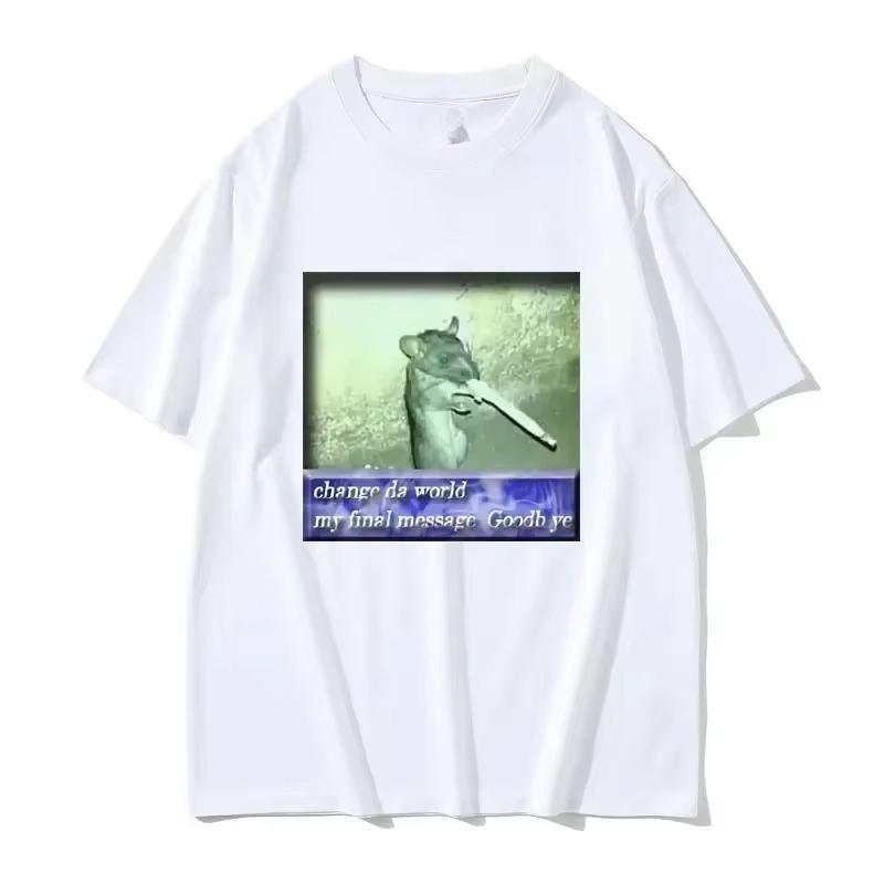 New Arrival Mens Tee Shirts T-Shirts Men Women Tshirts for Men Change Da World My Final Message Goodb Ye Fun Mouse Meme Pattern