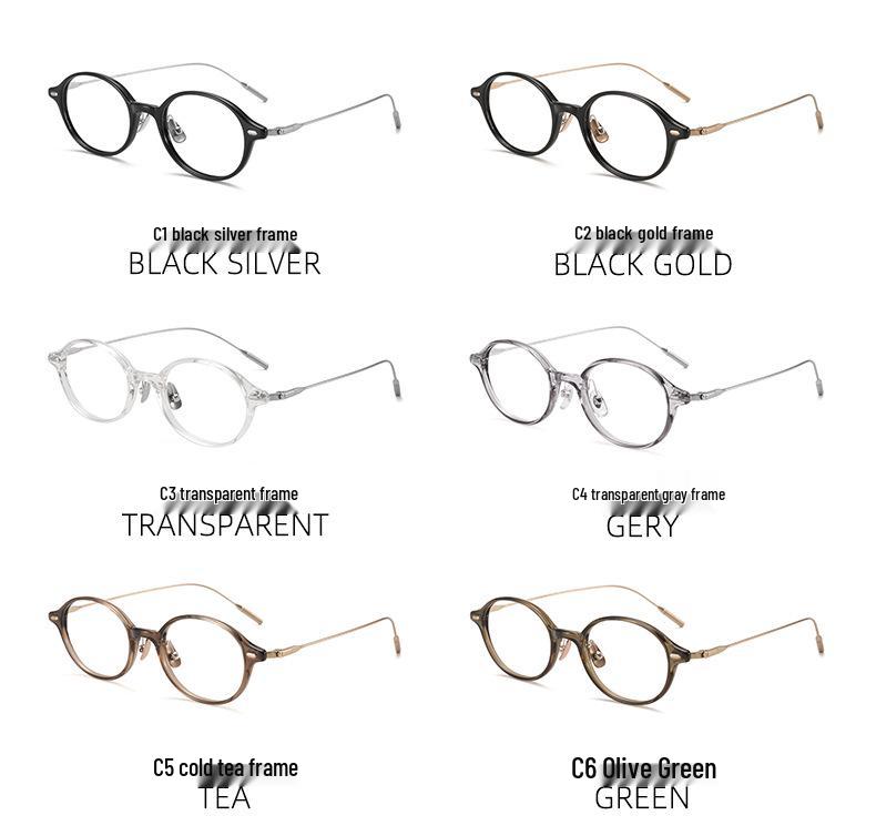 Ultra-Light Oval TR Frame Glasses with Titanium Temples, Suitable for Women's Nerdy Academic Style, Model Ti0046 (Lens Customizable)