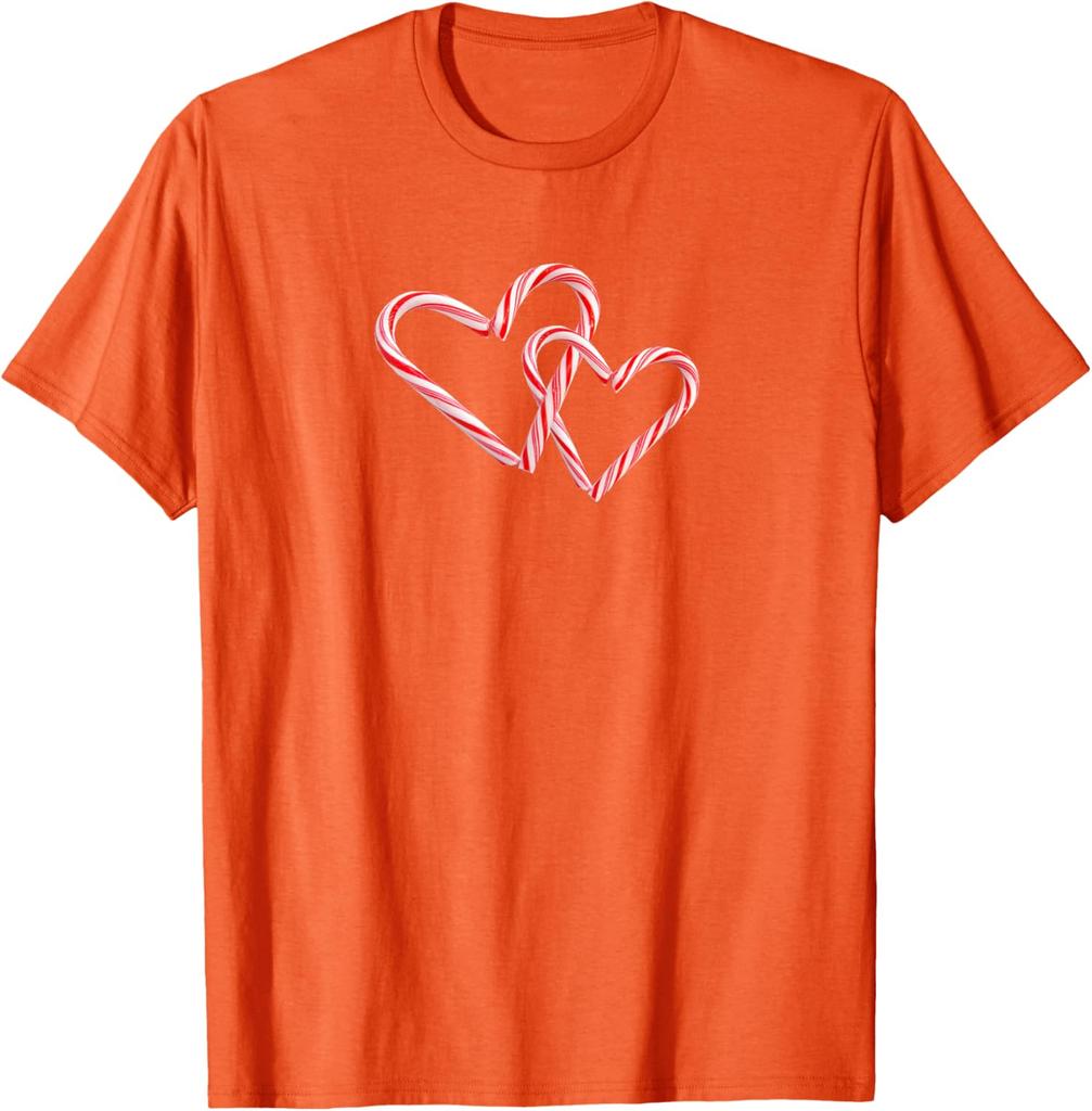 Candy Cane Hearts Graphic Tee Interlocking Peppermint Christmas Holiday T-Shirt