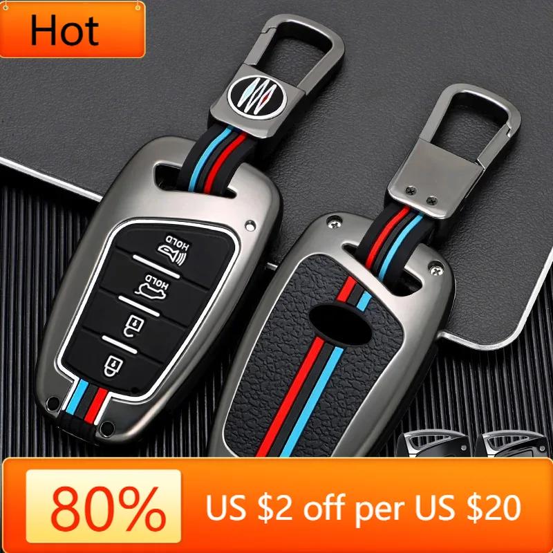 Interior Mouldings Zinc Alloy + Silicone Car Key Case Cover For Hyundai Santa Fe Sport Ix45 Equus Centennial Genesis G80 Grandeu