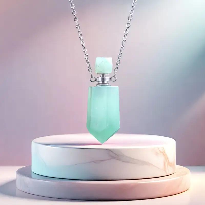 Hexagonal Amethyst Perfume Bottle Necklace for Aromatherapy