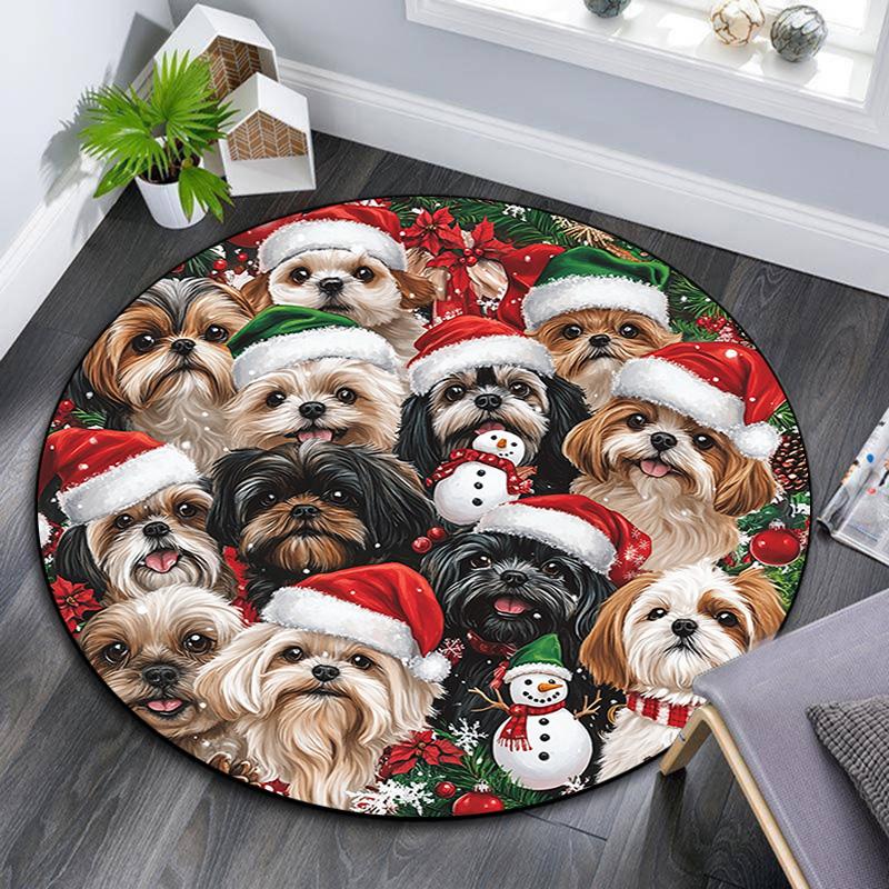 

Dogs with Santa Hats Round Area Rug,Carpet Rug for Living Room Bedroom Sofa Playroom Decor,Non-slip Floor Mat 80cmx80cm