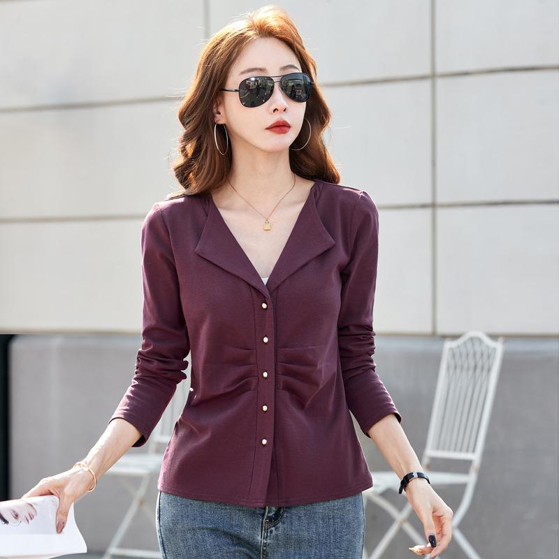 Spring and Autumn Women's Slim Long Sleeve Casual Hundred Bottom T-shirt