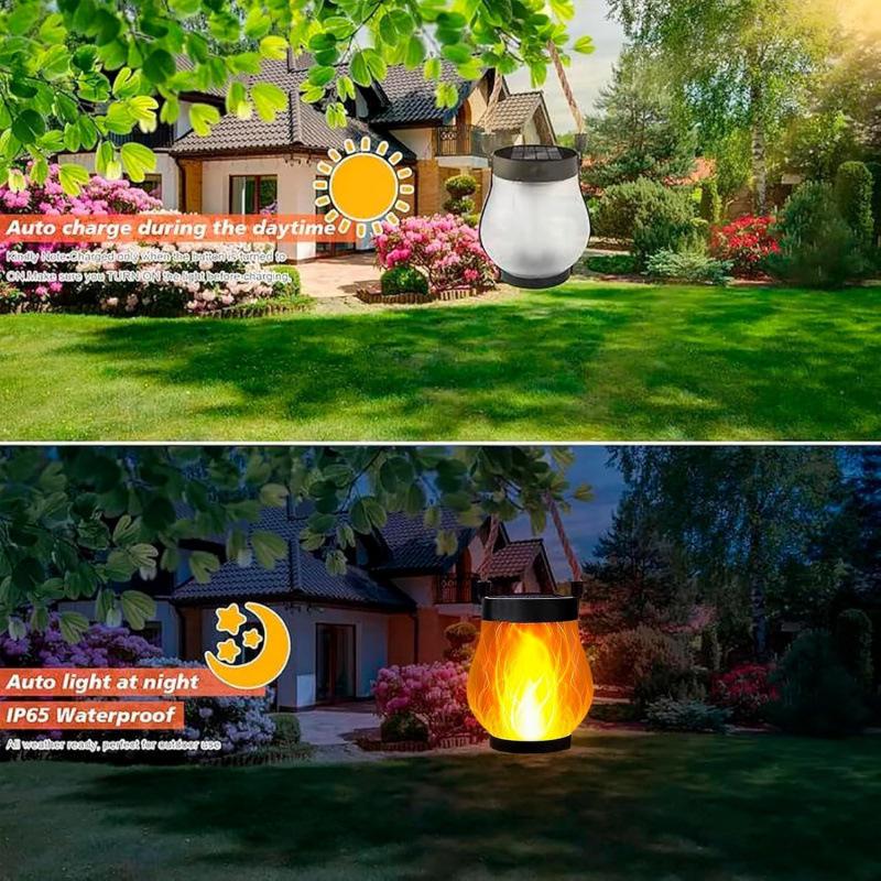 Solar Dancing Flame Lantern, Hanging Rope Outdoor Light, Waterproof Patio Decoration, Warm Flickering Ambiance Lamp