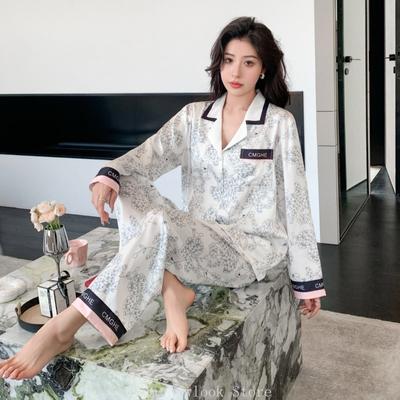 Pyjama Damen Frühling und Herbst Eis-Seide Langarm Dünn Hochwertig Rosa Rot Schwarz Elegant Frühling und Sommer Hauskleidung Anzug