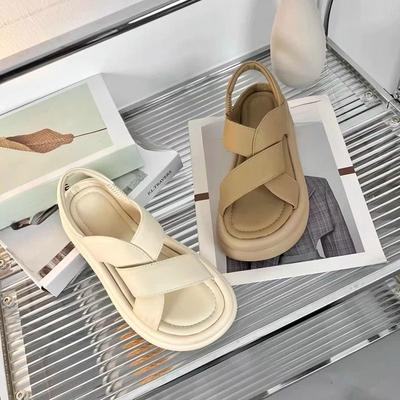 Damen-Sandalen mit weicher Sohle für den Außenbereich, neue Sommerschuhe mit dicker Sohle, Muffin-Kreuzriemen, Strandschuhe im römischen Stil