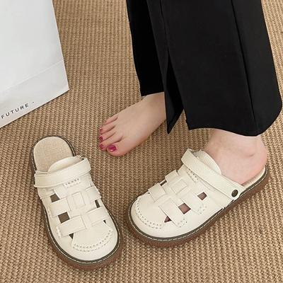 Mode Damen Sandalen Vorderfuß bedeckend 2025 Sommer Neu Doppeltragbar Dicke Sohle Ausgehöhlt Halbschuhe Weiche Sohle Vielseitig Lässig Bequem