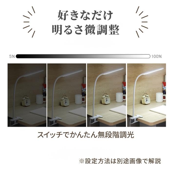 Stylish Desk Lamp with Clamp and Clip, Bright, Stepless Dimming, Color Temperature Adjustment, White, Study Lamp, Stand Lamp, USB Powered, Table