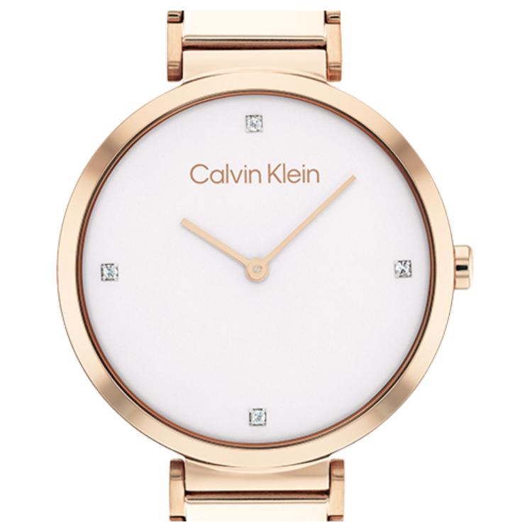 Calvin Klein Quartz Watch Stainless Steel Strap Pink Dial Gift Box Simple Small Rhinestone Watch Women watches silver 25200138