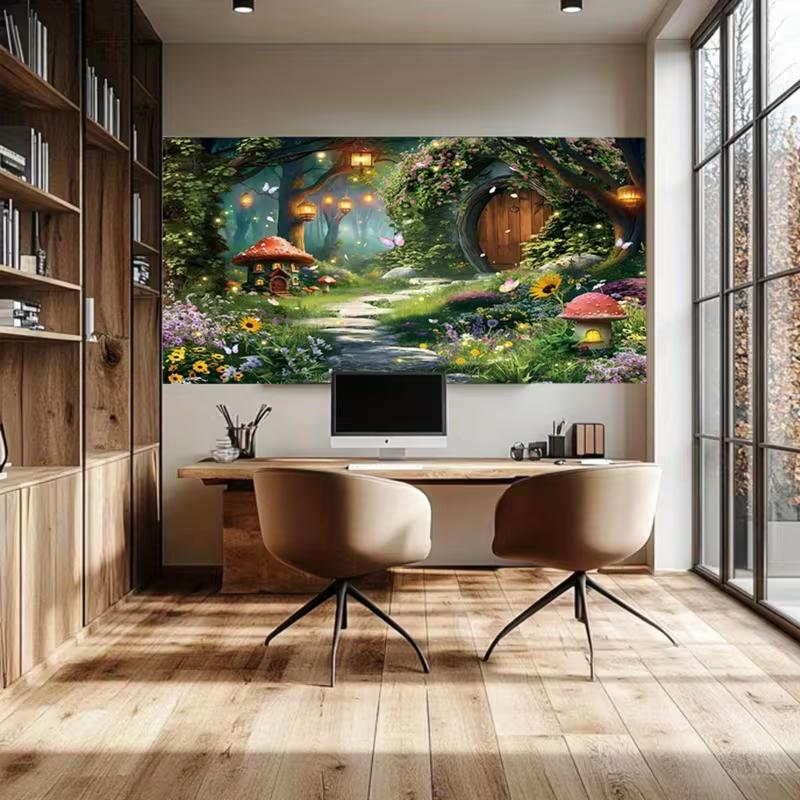 2D Magical Forest Mushroom Cottage Photography Backdrop for Toddler Photoshoot