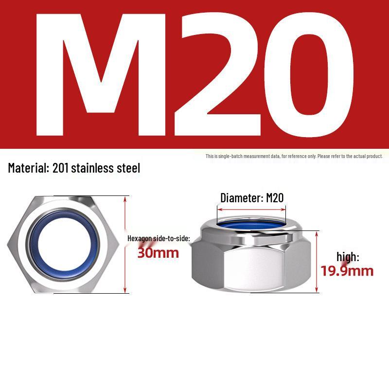 Stainless Steel Nylon Lock Nut Hexagon Anti-Loosening Screw Cap M4-M20