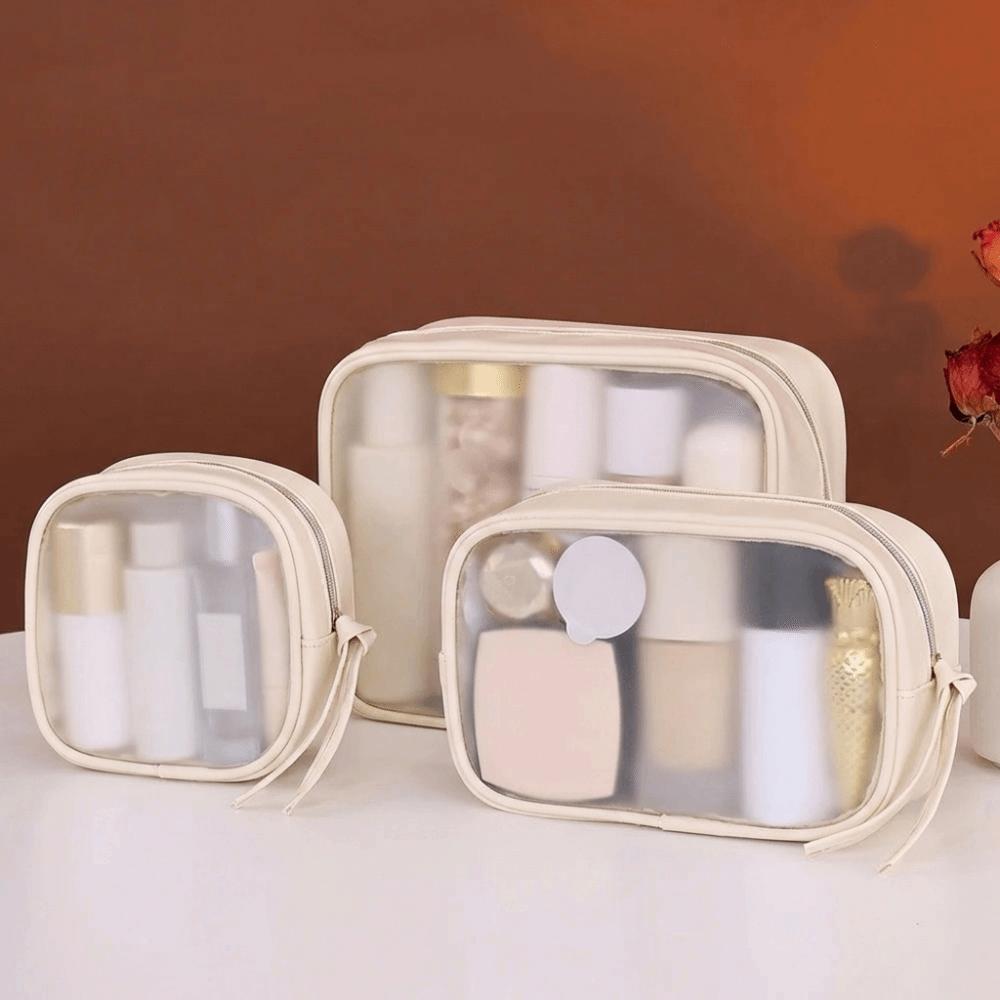 Zipper Transparent Cosmetic Bag PU Toiletry Organizer Simple Makeup Storage Bag  Ladies