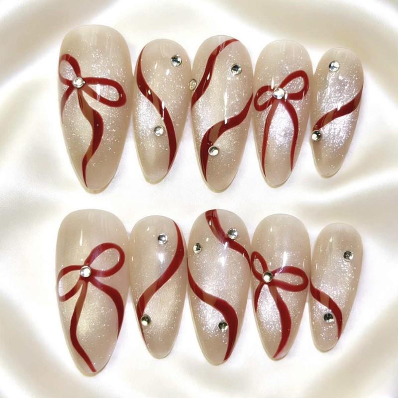 Handmade Removable Press-On Nails With Sakura Pink Gradient Ice-Transparent Floral Carving Design AW1142