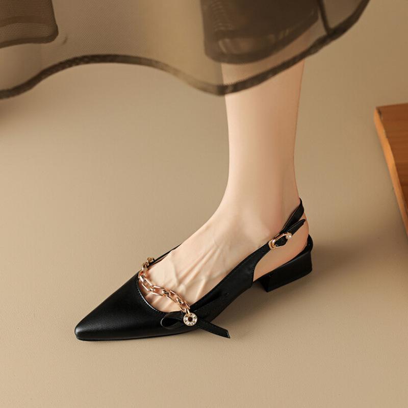 

New summer pointed high-heeled sandals casual bag head empty sandals women s solid color beef tendon sole buckle large size shoes 39 чёрный