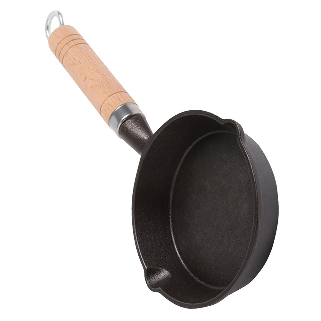 Kleine Heißölpfanne Multifunktionale Gusseisen Hitzebeständige Langstielige Mini-Bratpfanne für Nudeln Eier