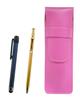Pink Grained Leather Pen Case with Blue Metal Touch Stick and Slim 60 Gold Ballpoint Pen Set (SASP-ALL-SV60KBP)