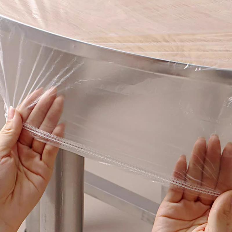 Pakke med 10 gjennomsiktige runde engangsbordduker - Fortykket, oljetett, vanntett med snøring.