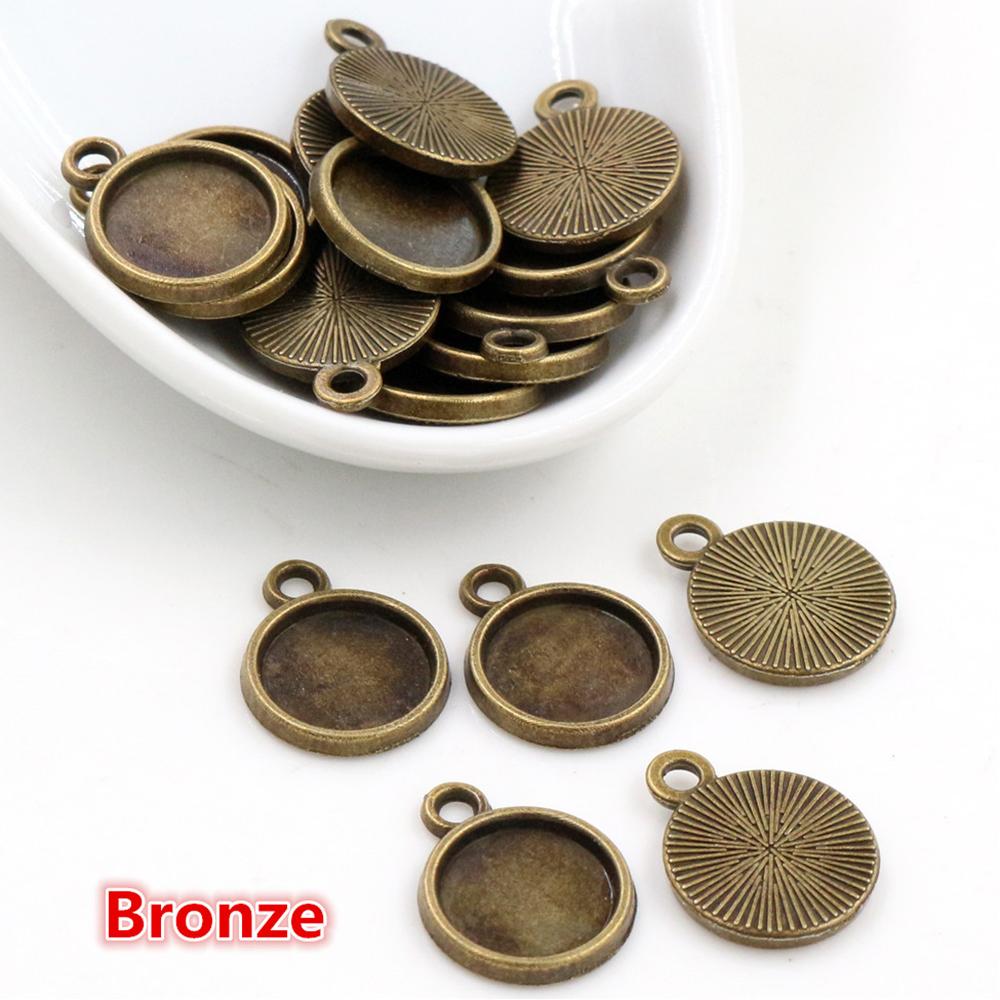 50pcs 8 10mm Inner Size Classic 7 Colors Plated One Sided Single Hanging Simple Style Cabochon Base Setting Charms Pendant
