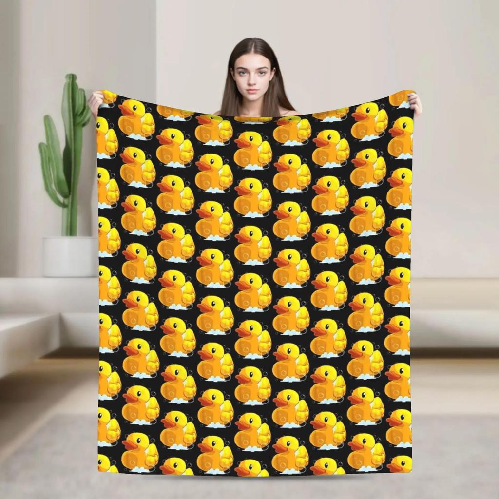 Cute Rubber Duck Plush Flannel Throw Blanket for Kids and Adults Soft Warm Bedspread for Couch Chair Quality Comforter