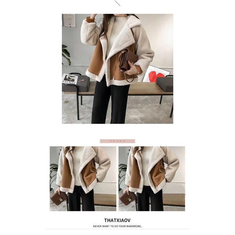 Women Loose Thick Warm Lamb Wool Motorcycle Casual Outerwear Coat