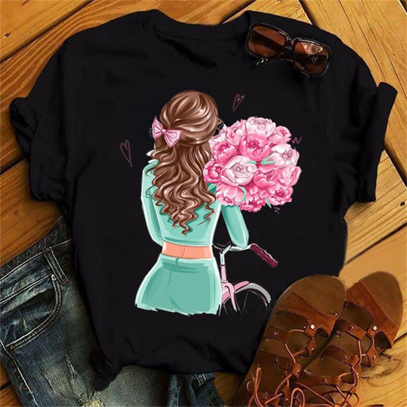 Piękne dziewczyny z lat 90., nadruki damskie, modne koszulki z okrągłym dekoltem, zabawne, estetyczne, graficzne, nadruki damskie, ubrania damskie