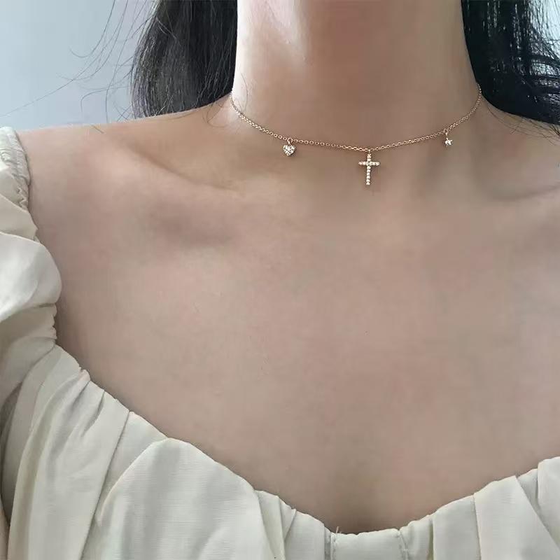 

New 925 Sterling Silver Necklace Cross Shape Women Pendant Simple Personality Choker Religious Faith Accessories Fine Jewelry золотий