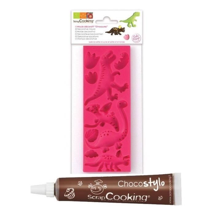 Moule pâte à sucre Dinosaures + 1 Stylo chocolat offert