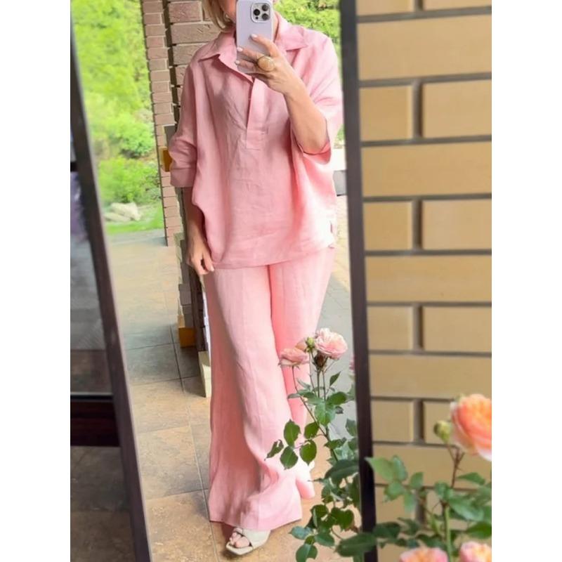 Autumn New Women's Two-piece Shirt Set Plus-size Shirt Set High-waisted Loose Trousers