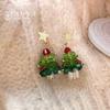 Christmas Design Handmade Beaded Imitation Crystal Green Christmas Tree Pendant Earrings Jewelry Unusual Accessories for Women