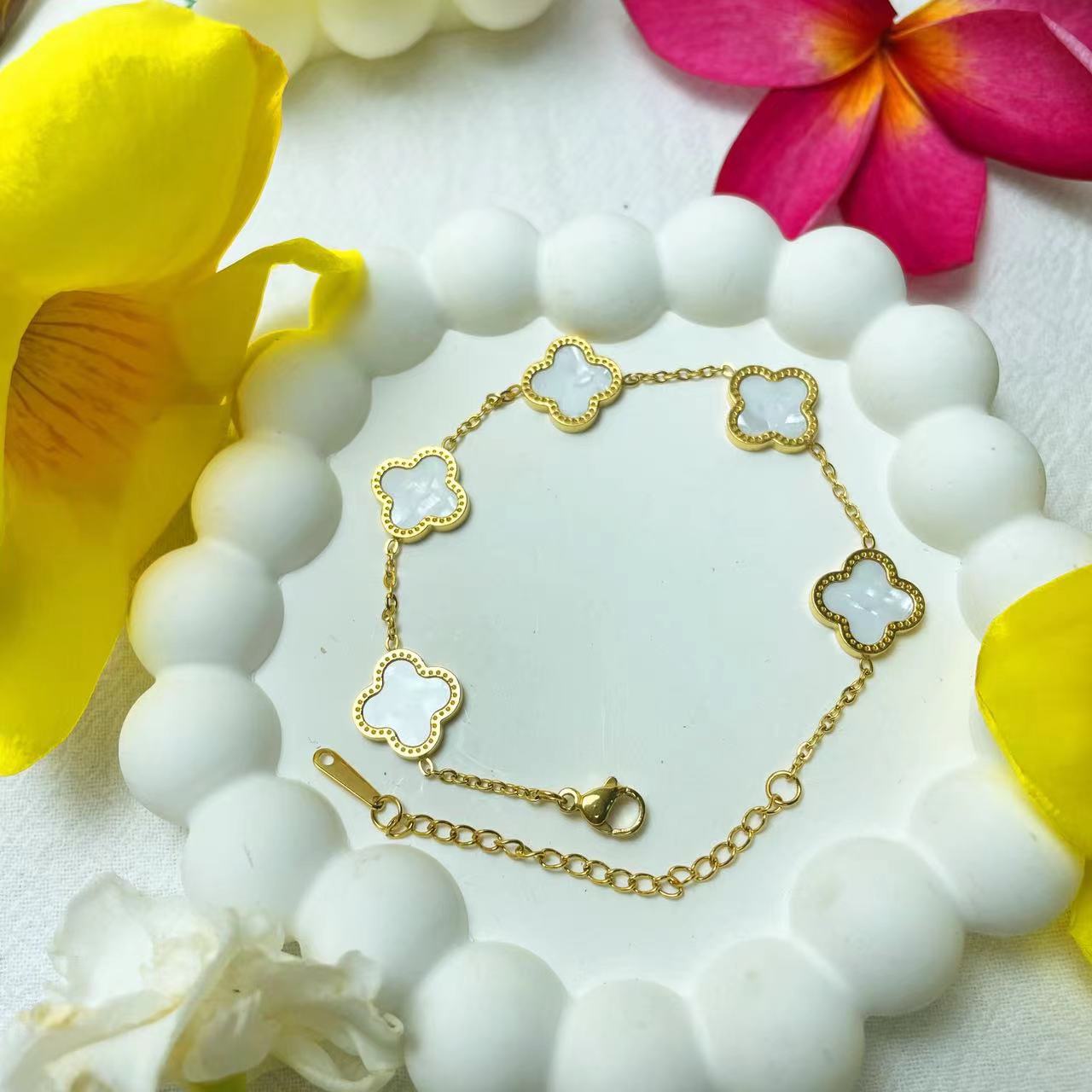 Модный браслет с клевером и цирконом, односторонний стиль 18K