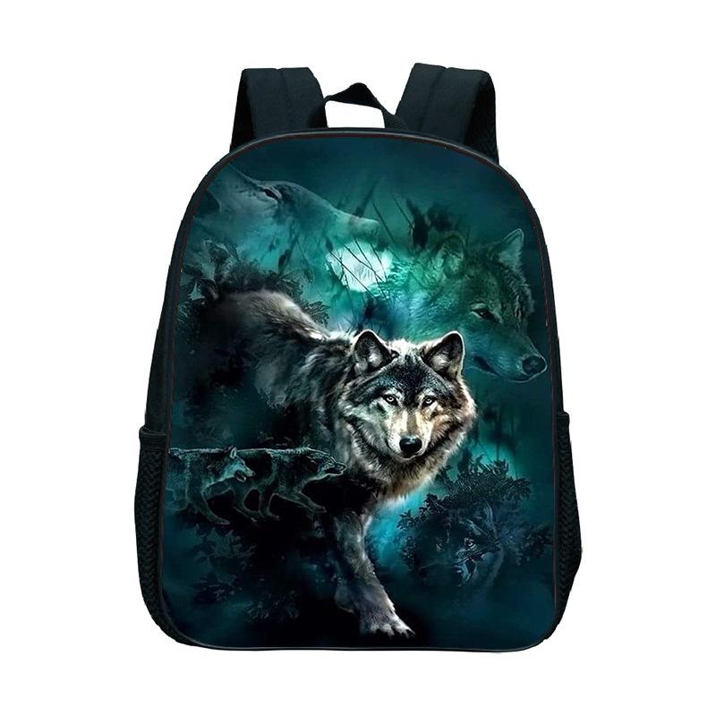 Animal Wolf Pattern Printed Backpack for Primary and Secondary School Students, Large Capacity Backpack