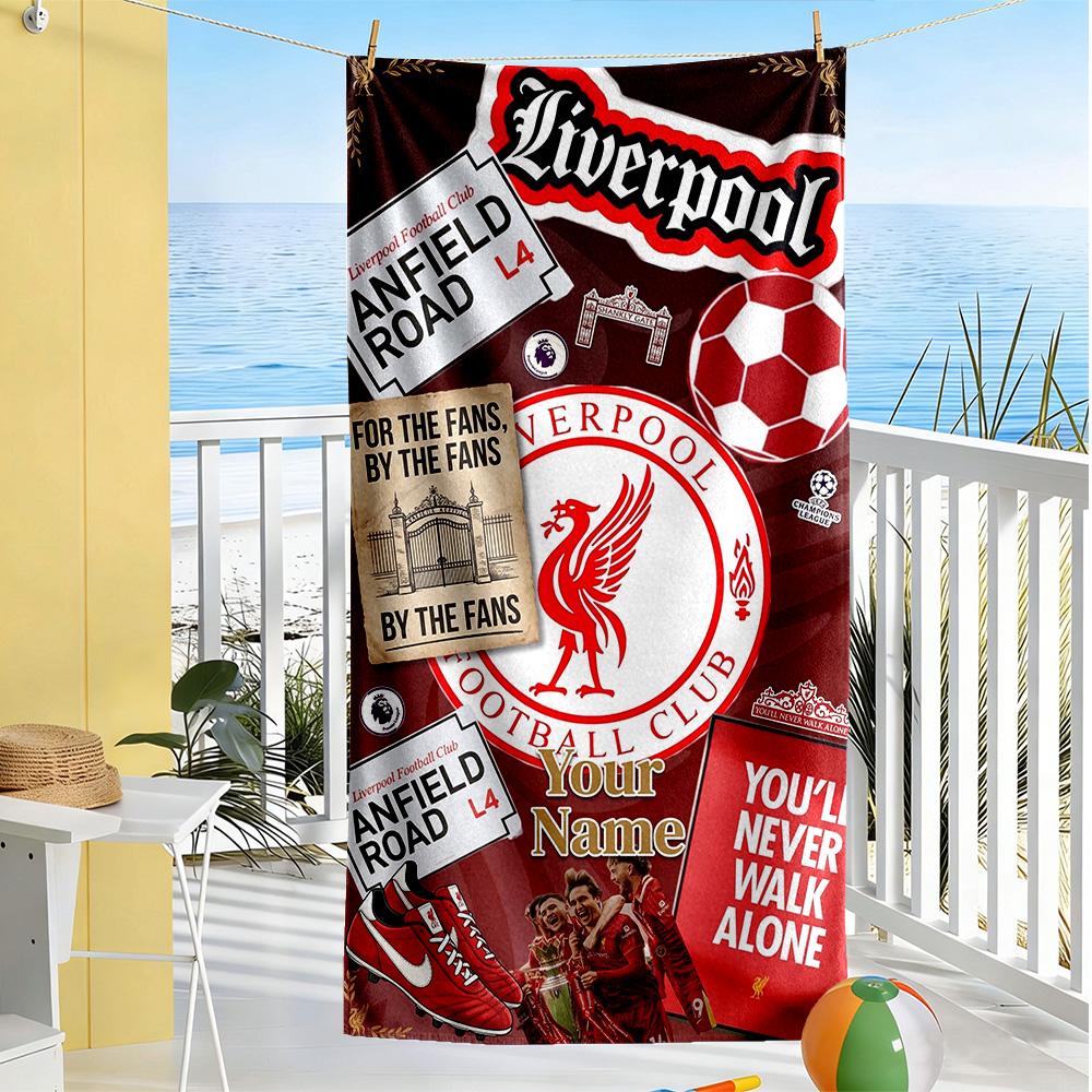 Liverpool FC Personalisiertes Strandtuch mit Ihrem Namen Superweich Saugfähig Geeignet für Schwimmen Fitnessstudio Camping Yoga Urlaub