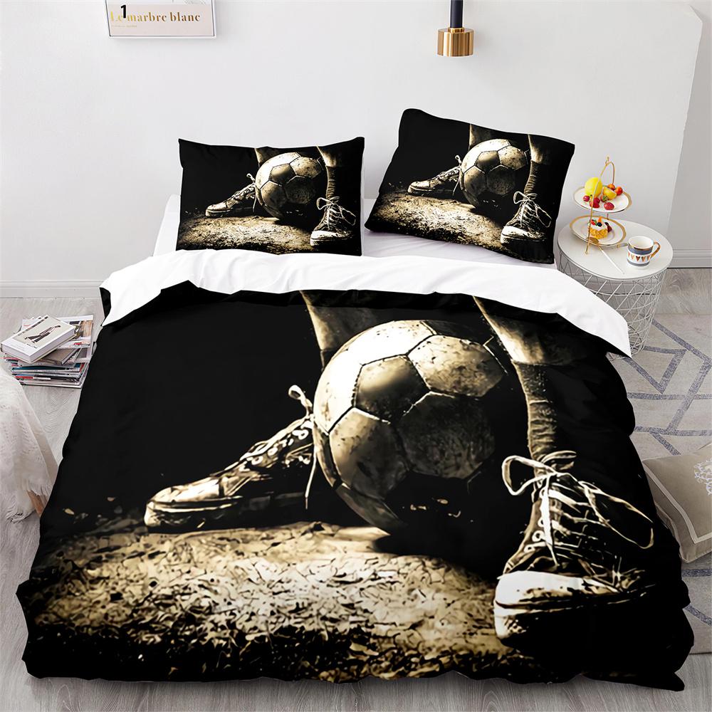 Soccer Duvet Cover Set Football Sport Black White Polyester Comforter Cover King Queen Size For Kids Boys Girls Teen Bedding Set