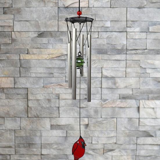 Bird Wind Chimes for Outside Stained Glass Bird Hanging Windchime with 4 Tubes for Balcony Garden Porch Backyard Decor