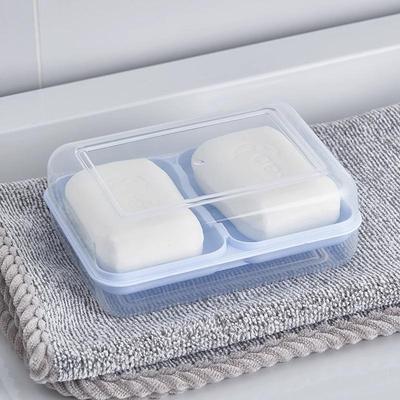 Jabonera Transparente Impermeable de Dos Piezas con Tapa y Compartimento Doble con Drenaje