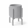 Modern, Grooved Gray Flowerpot with a Plant Stand