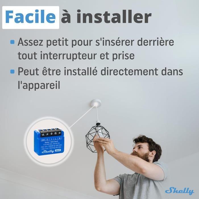 Interrupteur wi-fi - shelly - 1 mini gen3 - 1 canal - 8 a - compatible alexa et google home