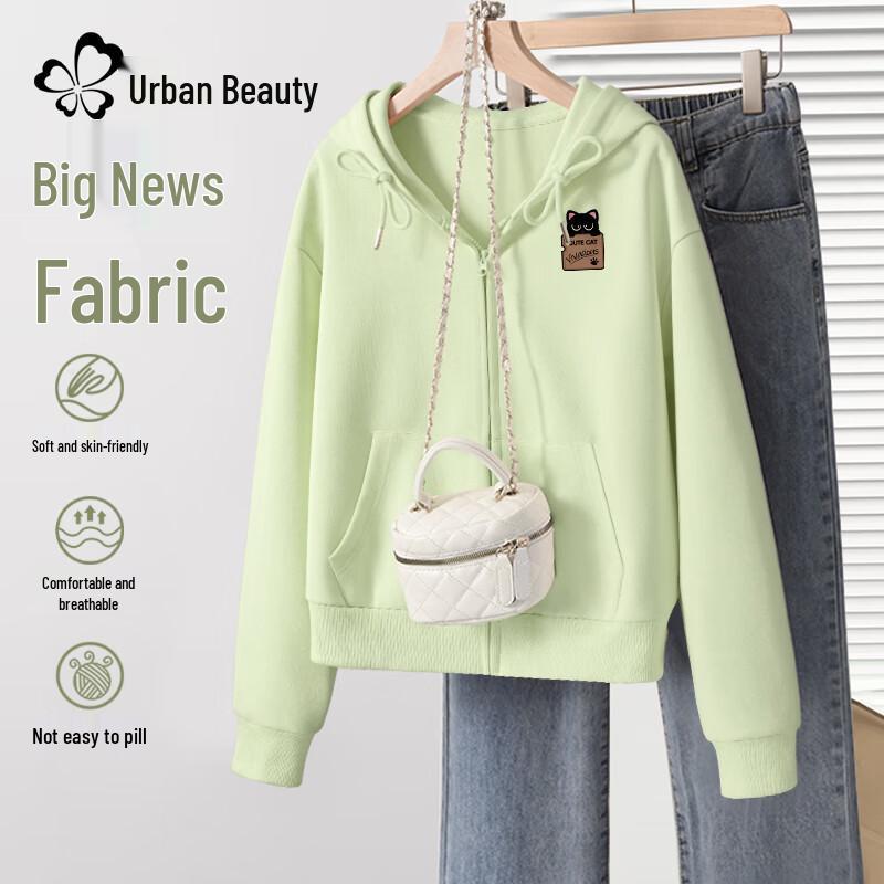 

Women s 2025 Loose Fit Hooded Short Zip-Up Jacket XL