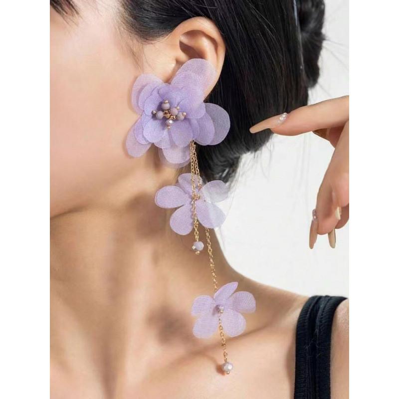 Petal Drop Earrings With Tassel Chain For Summer Outfits And Trendy Accessories